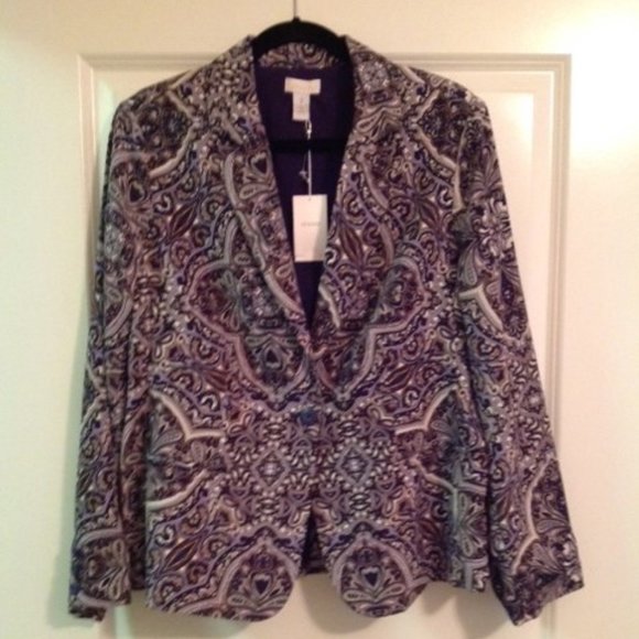 CHICO'S PURPLE AND GREY PAISLEY JACKET - SIZE 2 - Picture 1 of 6
